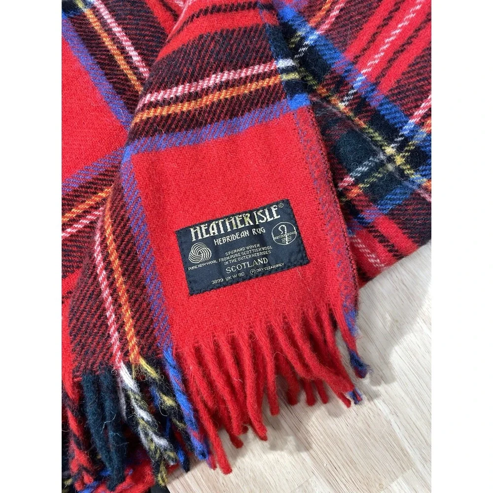 Scottish Wool Tartan Blanket Throw Royal Stewart Plaid Heather Isle 56x35